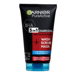 Garnier czarna maseczka do twarzy przeciw zaskórnikom i trądzikowi z węglem aktywnym 3w1  - Skin Naturals Pure Active 3in1 Gel + Scrub + Anti-Blackhea